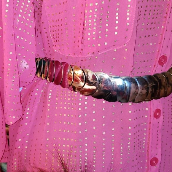 VNTG Disc Chain Silvertone Metal Concho Elasticated Belt - Picture 3 of 6